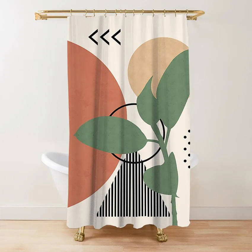 カーテンシンプルモランディ抽象アートシャワーカーテン防水ポリエステル生地モダンな美学バスルームの家の装飾のためのカーテン