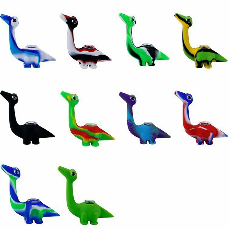Colorful Silicone Pipes Dinos Dinosaur Style Portable Removable Convert Glass Singlehole Filter Bowl Dry Herb Tobacco Cigarette Holder Bong Smoking Tube DHL