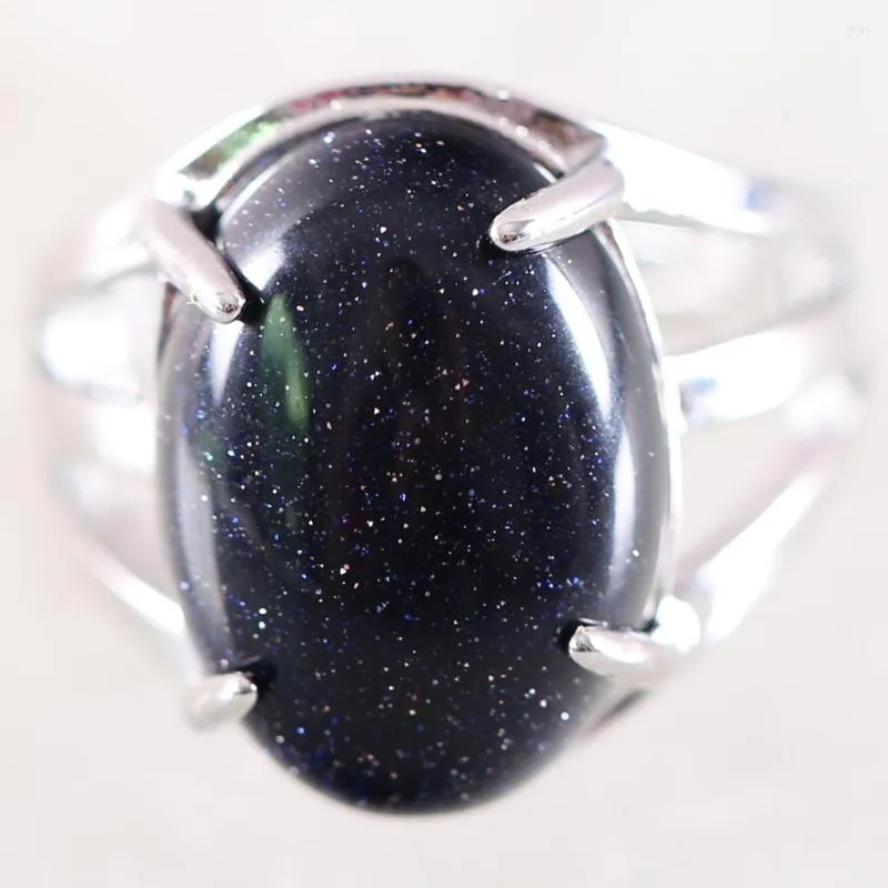 Pierścienie klastra Pierścień palca dla kobiety Kamień naturalny Klejnot Owalny Błękitny Piaskowiec Regulowany biżuteria 1pcs Z167