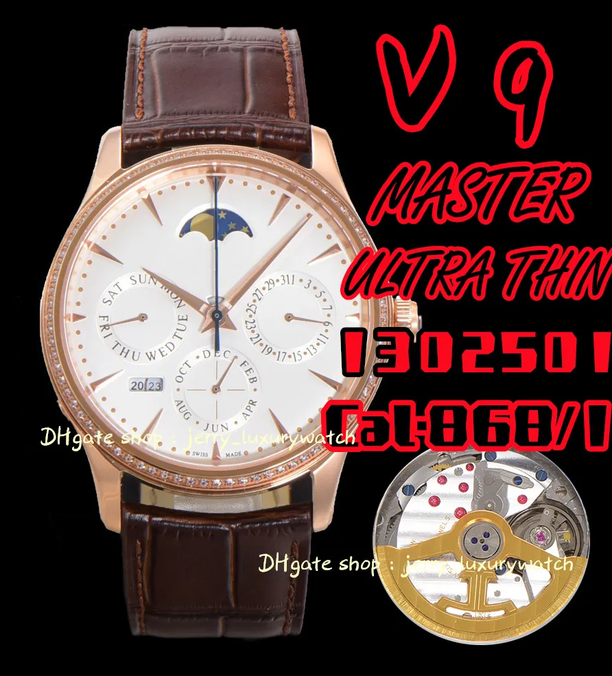 V9 JL Watch Luxury Men's 1302520 million calendrier 39mm, 868 mouvement mécanique, date mois semaine année or un