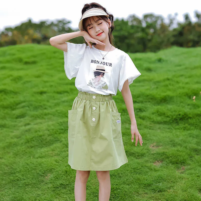 Girls Summer Lace Sleeve T Shirt And Skirt Outfit Cute Kids Clothing Set In  For Teens And Babies Ages 3 12 From Qiaomaidou04, $21.22