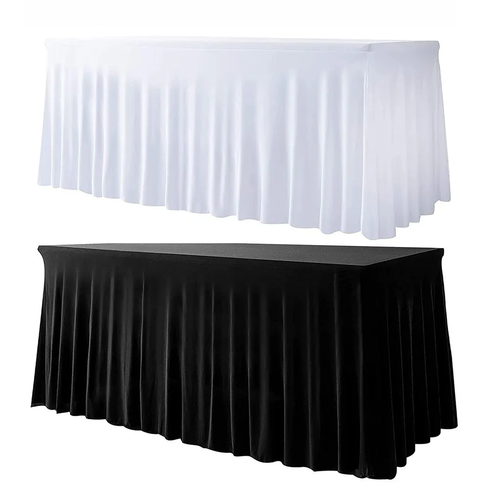 Table Cloth Spandex Rectangle Skirts 6ft Fitted Cover Wrinkle Resistant for el Wedding Anniversary Party Decoration 230510