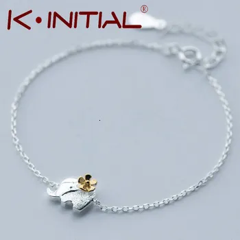 Kinitial 1Pcs 925 Silver Fashion Golden Tone Flower Accessories Jewelry Elephant Chain Bracelet Bangle for women Lovers