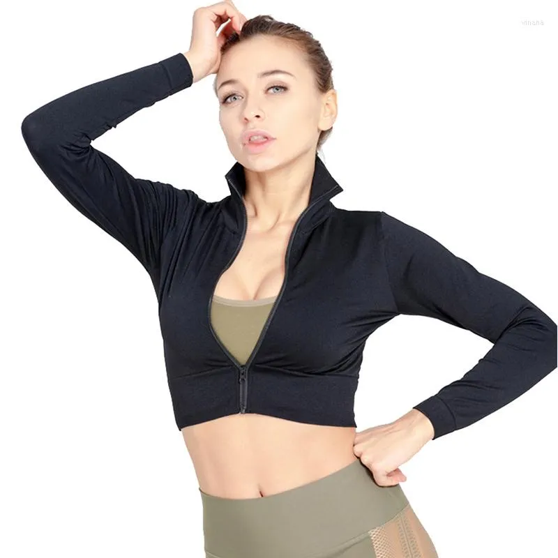 Aktywne koszule szczupłe jogę noszenie kurtki damskie stand-up podkoszone do guziki na guziki brzucha wierzchołki jesień i zimowe sporty biegowe