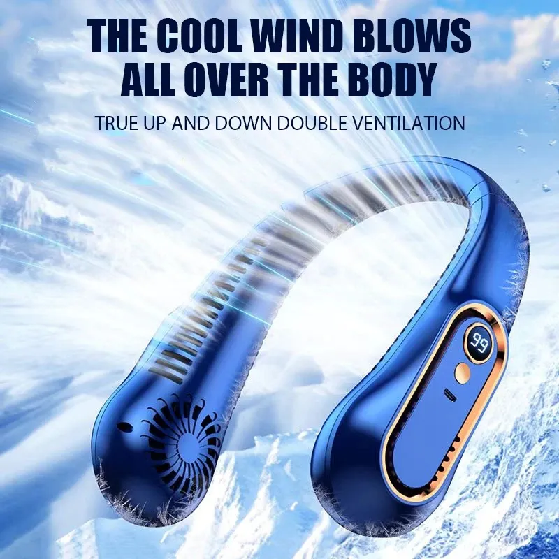 Mini ventilatore portatile da appendere al collo Ventilatore con fascia da collo senza lama Display digitale Raffreddatore d'aria elettrico Ventilatori elettrici ricaricabili USB