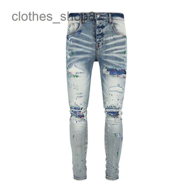 Designer Jeans Men's Jean Amirres Denim Mens Pants 2023Dark Blue Paint Stain New Slim Fit Jeans IPA3