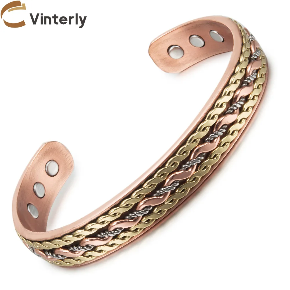 Charm Bracelets Vinterly Energy Magnetic Copper Twisted Wide for Women Adjustable Open Cuff Bangles Men 230511