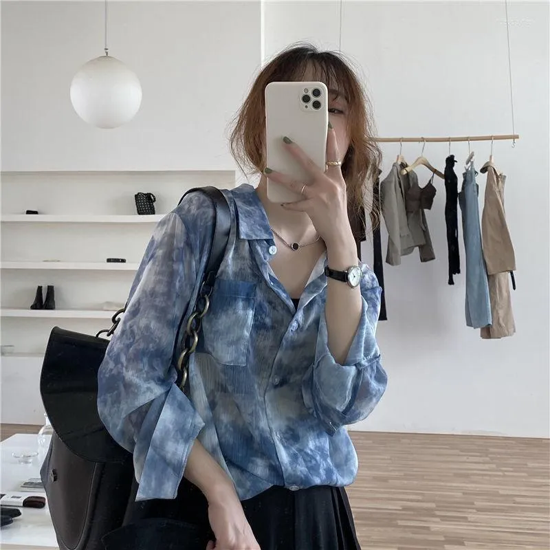 Blusas de mujer ropa de estilo coreano camisas elegantes para mujer blusa fresca de gasa camisa manchada de tinta para mujer moda Primavera
