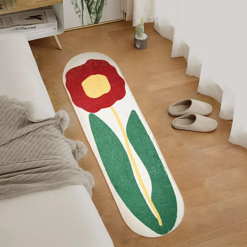 Tapijten ovaal bed tulpen harige vloerkleed slaapkamer lange voet mat zacht lamsvol woonkamer decoratief tapijt niet-slip absorberende deurmat 230511