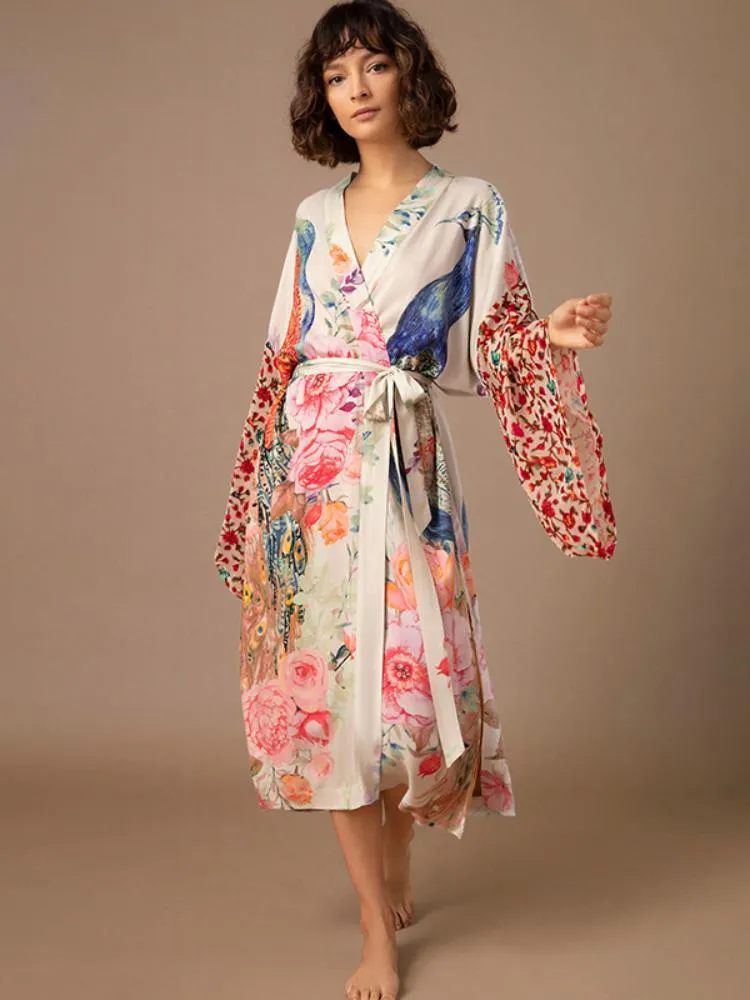 Kimono de plage pour femmes, imprimé Peocock, Cover-Up pour les maillots de bain, avec ceinture automatique, robes portefeuille pour bord de mer, vêtements de plage