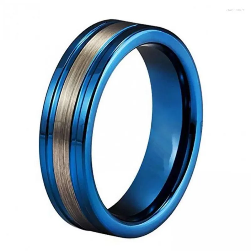 Anéis de casamento jóias de aço inoxidável 8 mm azul com dois groove interface prateada acessórios de anel masculino wedding