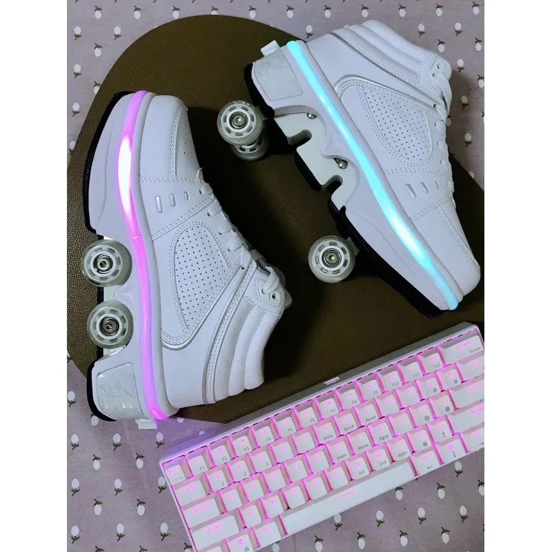 Scarpe antinfortunistiche Pattini a rotelle Deformazione a doppio scopo Doppia fila Atmosfera in fuga Luce a quattro ruote 230510