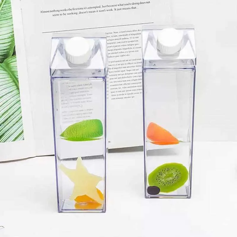 500/1000ml Milk Carton Water Bottle Creative Milk Bottle Drinking Cup Plastic Portable Clear Box Milk Storage Juice Tea Bottle