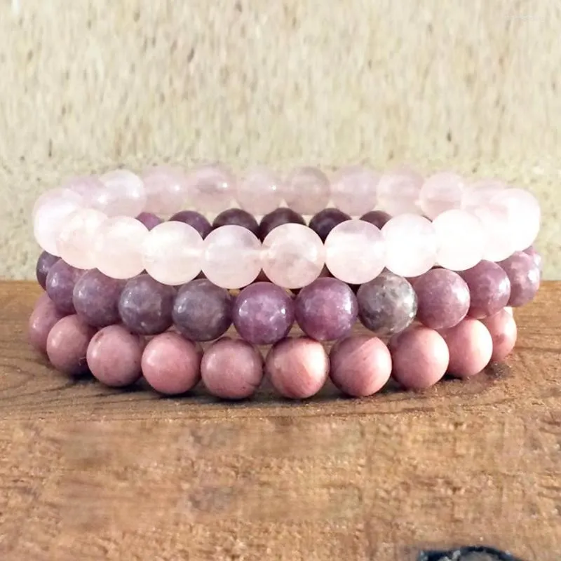 Länk armband grossist naturligt rosa hjärtchakra armband stack set design yogasten sten för kvinnor som öppnar