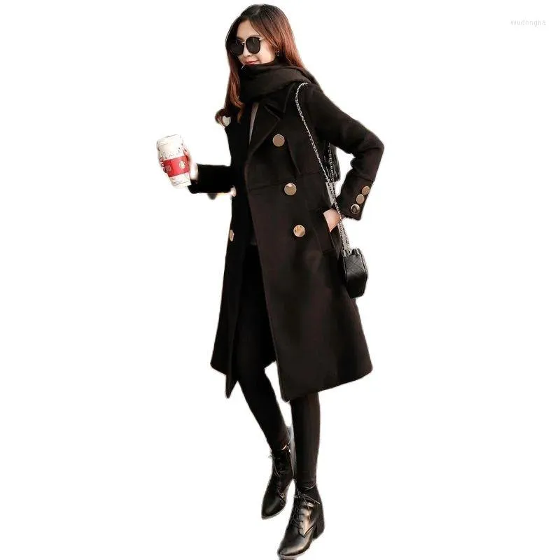 Kadın Yün Moda Siyah Yün Paltosu Kışın Kadınlar İçin 2023 Kore tarzı WIST orta uzunlukta kadın mizaç ceketi 1019