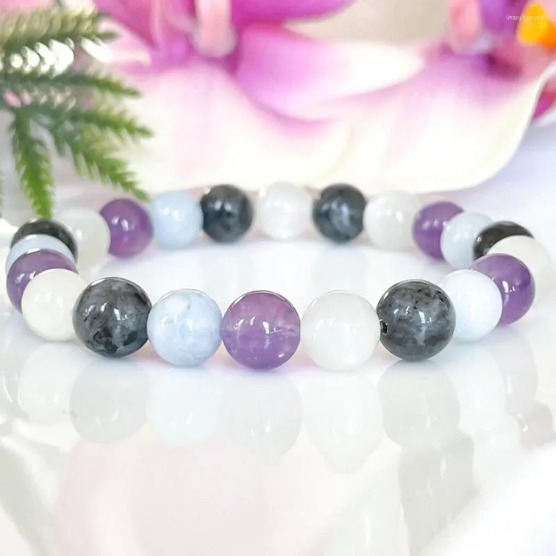 リンクブレスレットMG1781 Aquarius Zodiac Gemstone Mix Bracet Moonstone Aquamarine Labradorite Amethyst Healing Crystalsビーズジュエリー