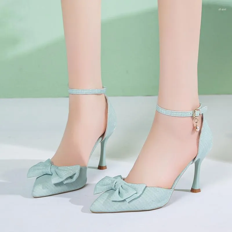 Sukienka buty 2023 Summen węzeł kokardowy płytki guziki cienki obcas wysoki pojedynczy komfortowy bankiet dla kobiet