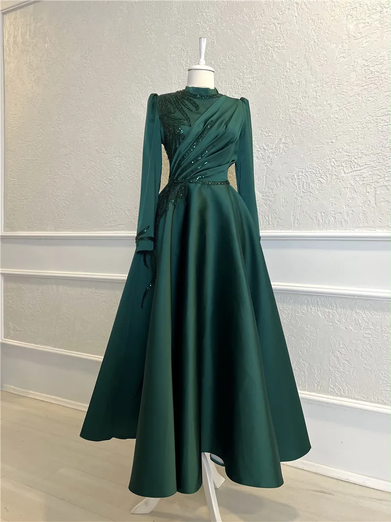 muslim satin dresses Modest Satin Dress | Gold Champagne | XL - 60 | Buttoned High Neckline, Long Sleeves, Pleats, Belt | Clothing