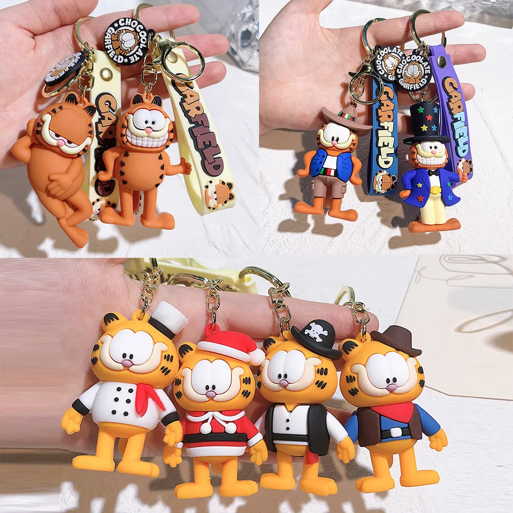 Orange drôle chat porte-clés dessin animé café chat pendentif doux adhésif Anime petit gros voiture porte-clés pendentif