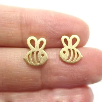 Kinitial 1Pair GOLD SILVER ADORABLE BUMBLE BEE INSECT SHAPED STUD EARRINGS ANIMAL JEWELRY Cute Small Bee Stud Earrings Gift