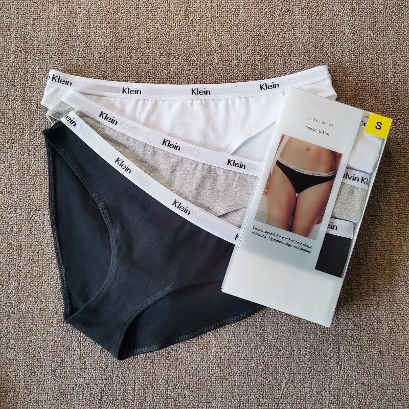 USA: s original Calvill Klein Womens Fashion Briefs Sexiga G-strängar Underkläder trosor mjuk bomull enkel andningsbar låg midja kvinna sport svart vit grå 3 st