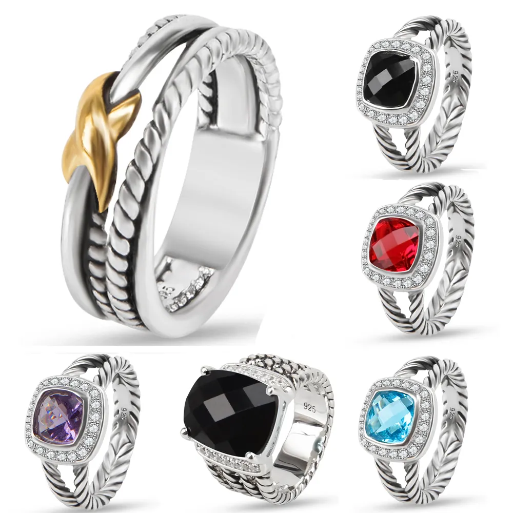 Rings Dy Twisted Two-color Cross Ring Women Fashion Platinum Plated Black Thai Silver Hot Selling Jewelry Ring