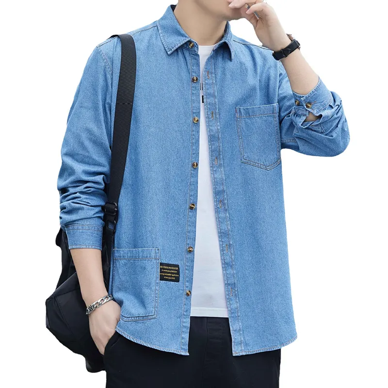 Mäns casual skjortor 2023 Spring Long Sleeve Denim Autumn Korean Trend 100 Cotton Loose Shirt Male Classic Thin Jean Jacket 230511