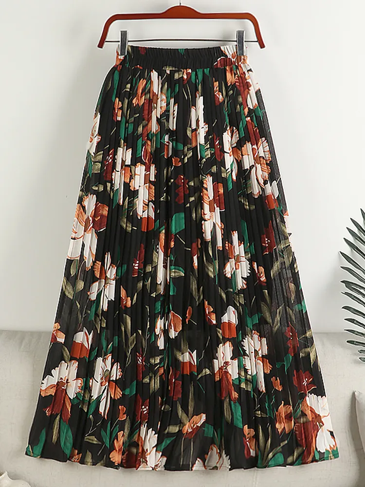 Юбки Tigena Floral Print Плессированная юбка для женщин весна лето винтажное шифоновое шифоновое шифан