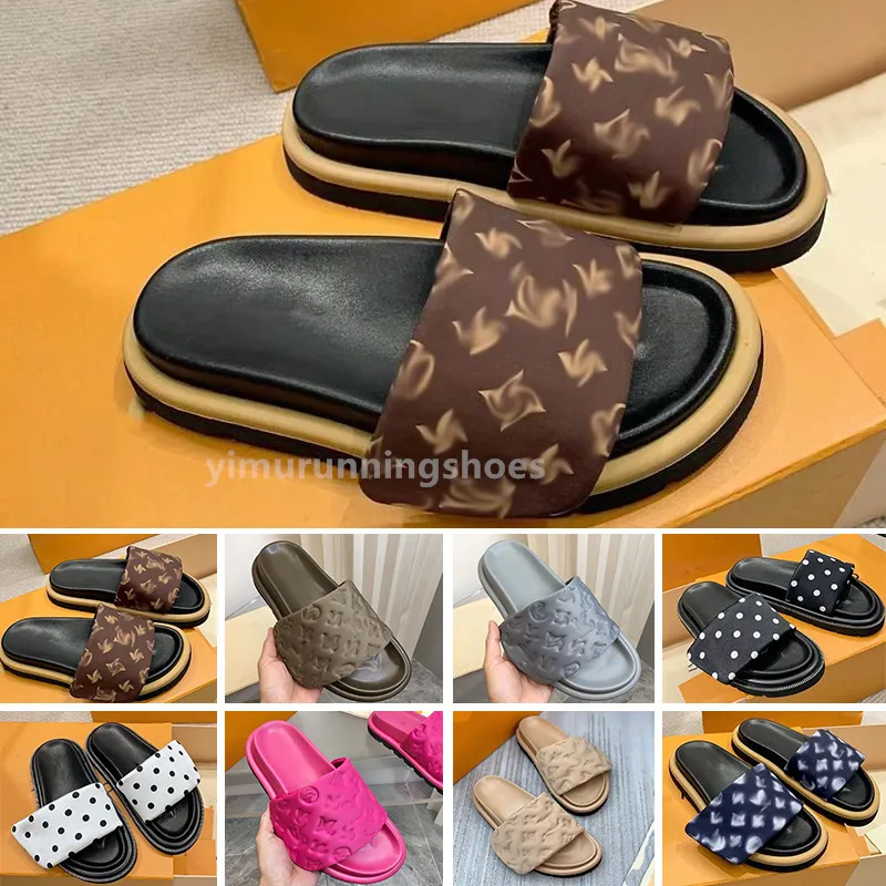 Luksusowe poduszki basenowe Mule Designerskie Sandały Sunset Sunset Flat Comfort Mules Mule Wyściełane paski z przodu