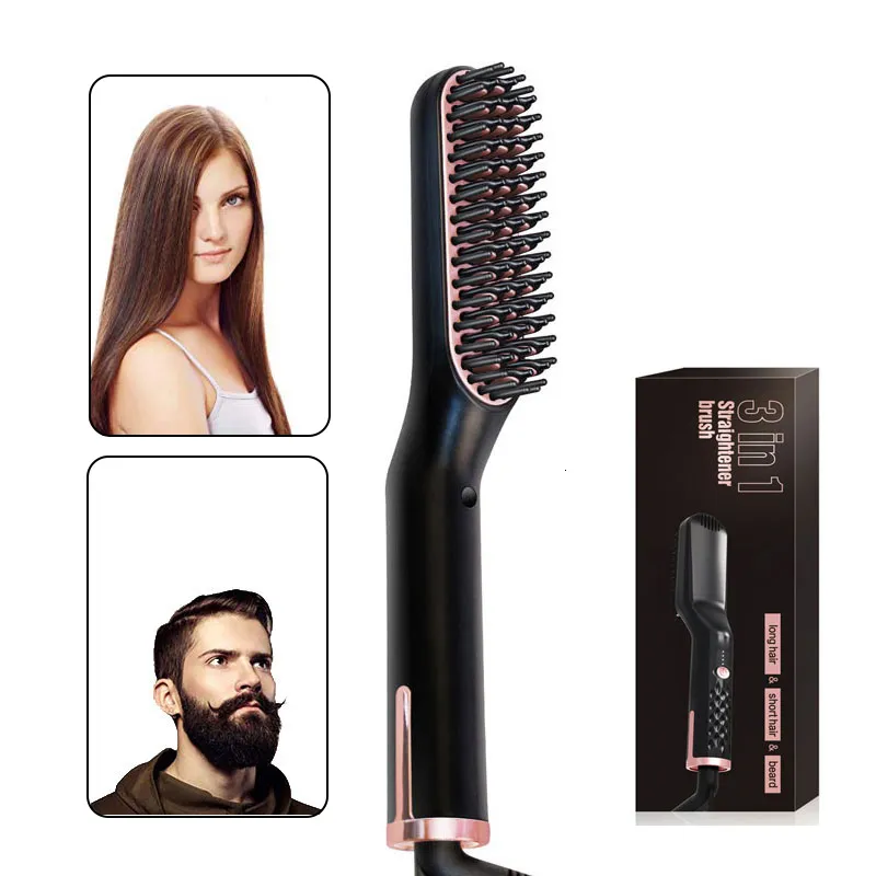 Escovas de cabelo pincel de alisador de barba 3 em 1 estilador elétrico profissional para alisar a barba de cabelo PTC aquecimento rápido up usa diariamente pente de cabelo 230510