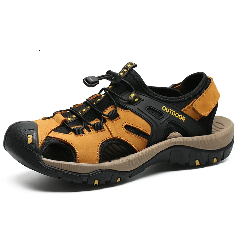 Sandales D'été En Plein Air En Cuir Véritable Casual Sports Hommes Romain Trekking Plage Sandalias Mâle Respirant Conception Eau Baskets 48 230510