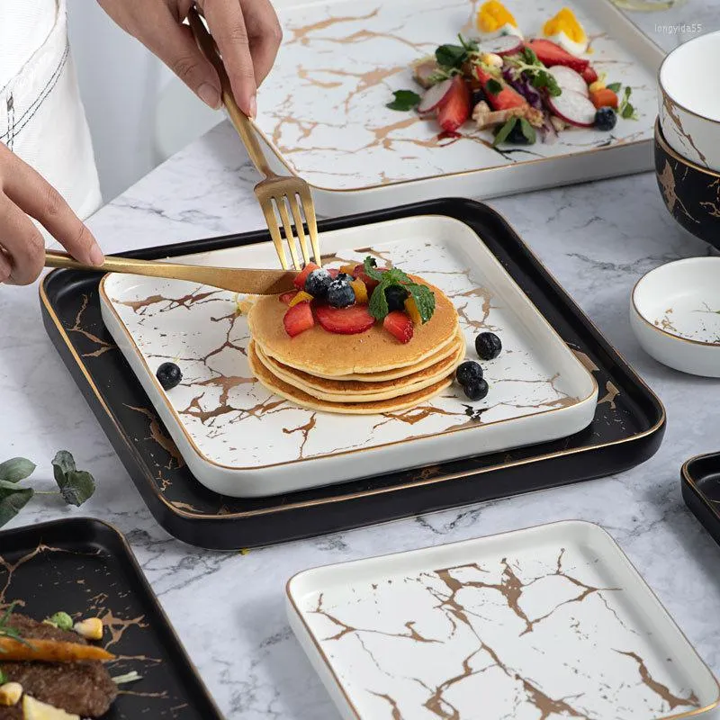 Plates Creative Steak Square Cutlery Set Marble Western-Style Dish Ceramic Flat Sushi Dessert Tray