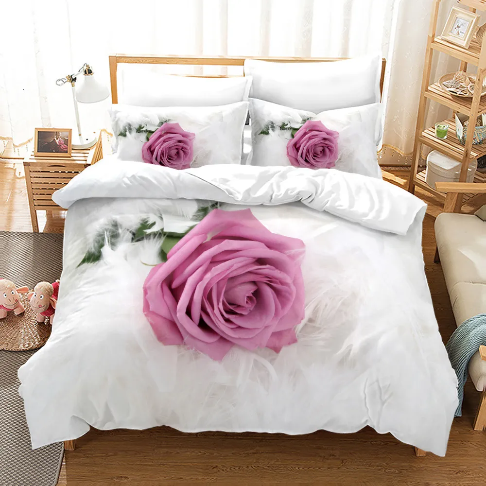 Set biancheria da letto Set biancheria da letto rosa rosa Moda Romantico Tessili per la casa Singola doppia taglia Per coppia Donna Ragazze Arredamento camera da letto Fiori Copripiumino 230511