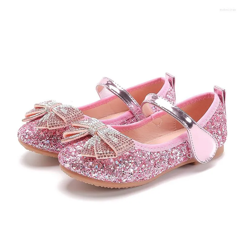 Flat Shoes Fashion Crystal Bow Shoe Child Girl Wedding Princess Dress Dance Kids Spring Party Leather 2 3 4 5 6 7 8 9 10 11 12 Year