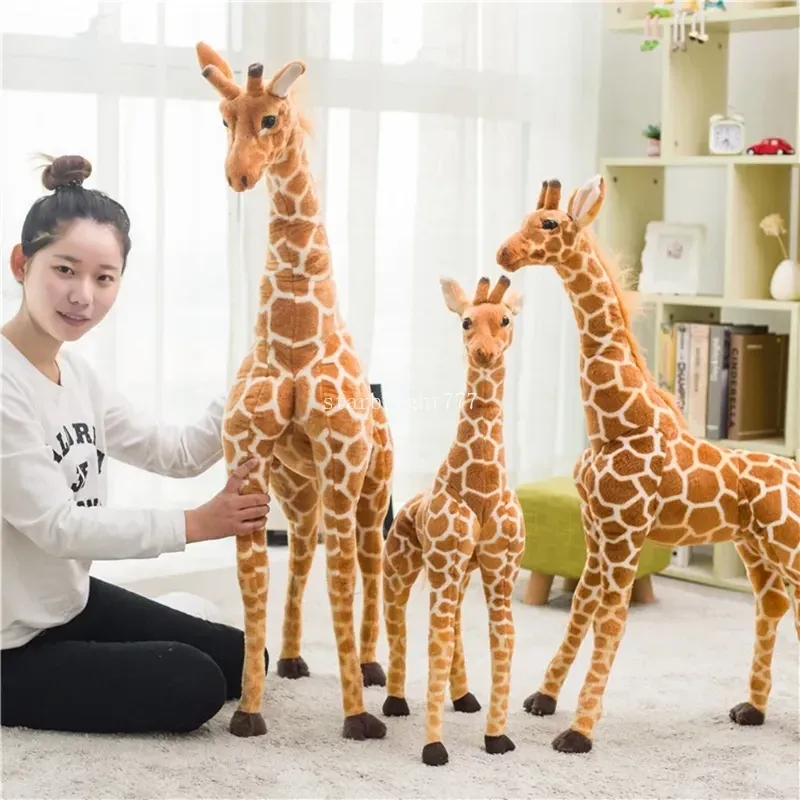 Énorme vie réelle girafe en peluche jouets mignons animaux en peluche poupées doux modèle de simulation cadeau d'anniversaire de haute qualité enfants chambre décor 60 cm/80 cm/100 cm