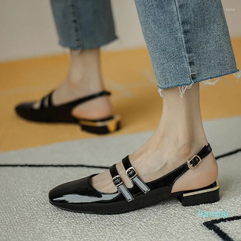 Sandals Women Summer Shoes Leather Dress Woman Flats Double Buckle Mary Janes Back Strap