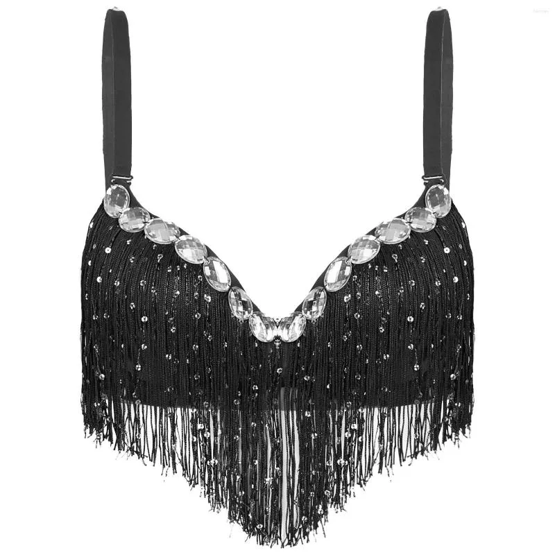 Shimmering Sequin Belly Dance Cacique Bras Top With Tassel And