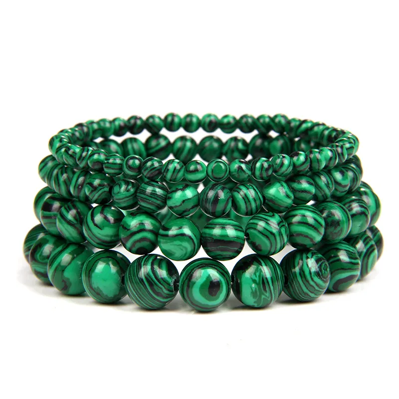 Natürliche grüne Malachit Stein Armband 4/6/8/10mm Handgemachte Runde Perlen Armbänder Paar Energie Yoga armband Männer Frauen Schmuck