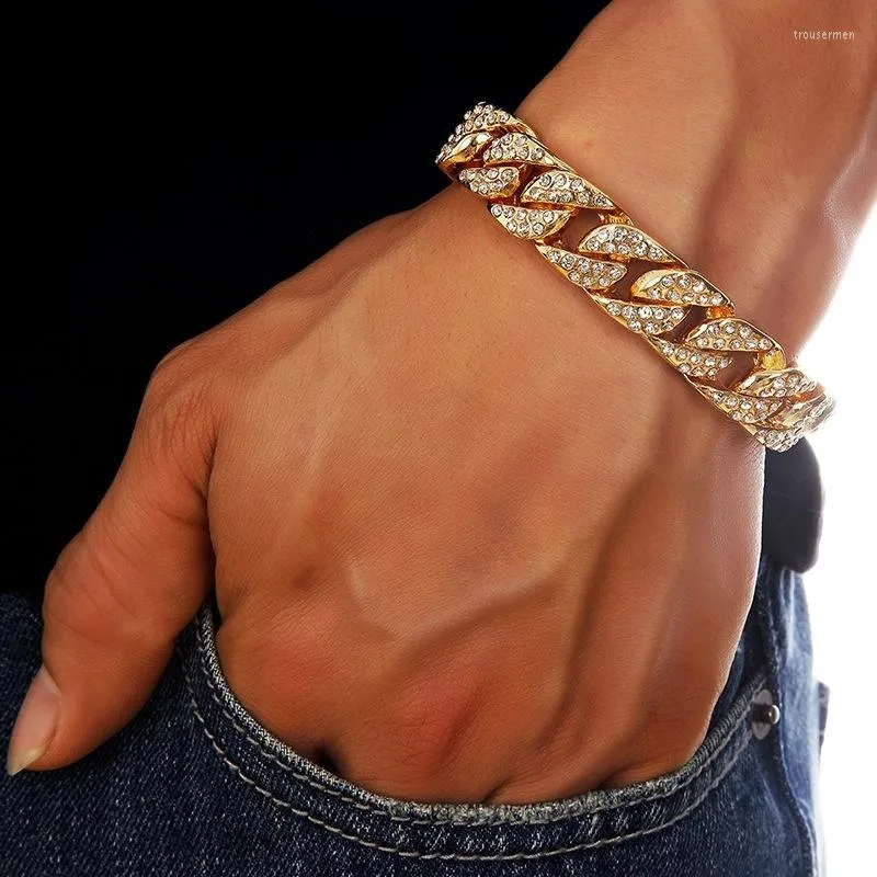 Bangle European och American Hip Hop Cuban Chain Armband Men Kvinnor Charm Luxury Zircon Jewelry