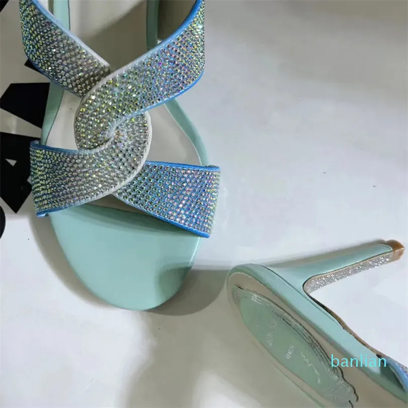 strass diapositives sandales croix couleur assortie stiletto bout ouvert designer chaussures de soirée 7.5cm 9.5cm chaussures d'été
