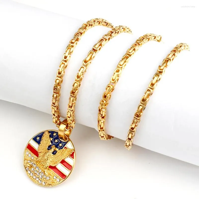 Naszyjniki wiszące US logo hip-hop męski Naszyjnik Złoty łańcuch do mody biżuterii ze stali nierdzewnej Szerokość 3 mm