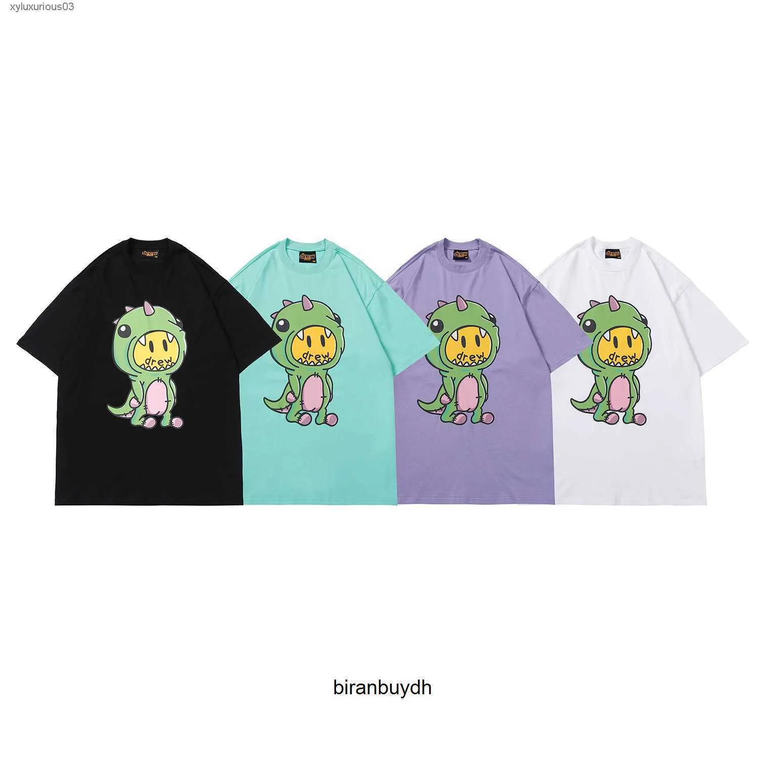 Erkek Tişörtler Drew Luhan Bibo Aynı Dinozor Mektubu Kısa Kollu Çift Elbise Günlük Kişilik Karikatür T-Shirt