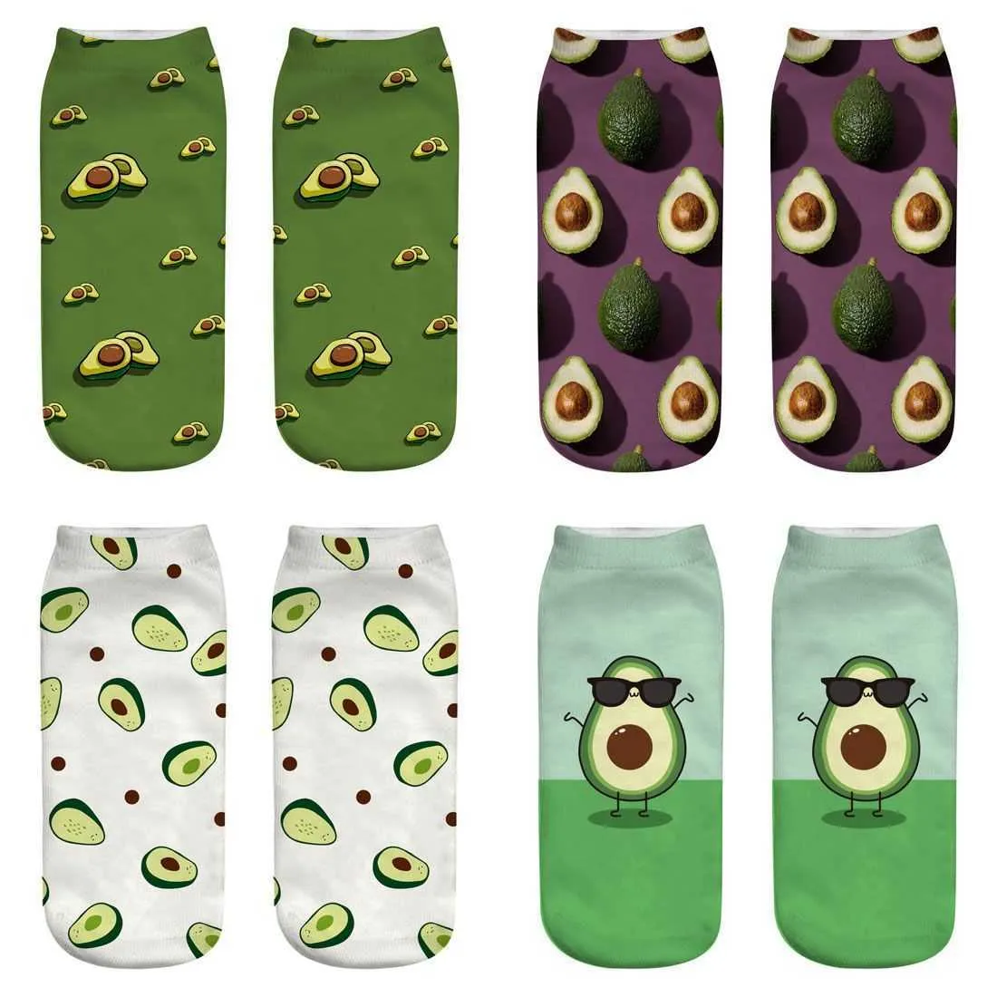 Sokken HOSIEREN NIEUWE 3D Gedrukte sokken Vrouwen unisex schattige laaggesneden enkel sokken verschillende kleuren vrouwelijke sok casual avocado fruit grappige sokken p230511