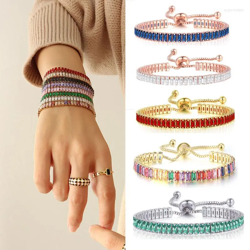 Lien Bracelets Cristaux Colorés Glacé Zircon Tennis Bracelet De Luxe Classique Réglable Curseur De Mode Bijoux Pour Femmes