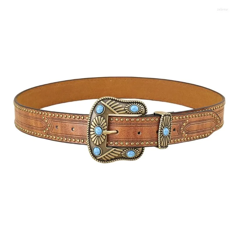 Ceintures Vintage en cuir ceinture occidentale Cowboy Turquoise Boucle Drop