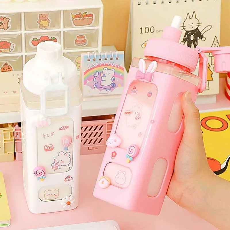 Gourde Kawaii 1000ml Avec Paille Et Sangle – Bouteille Tendance Pour Bureau
