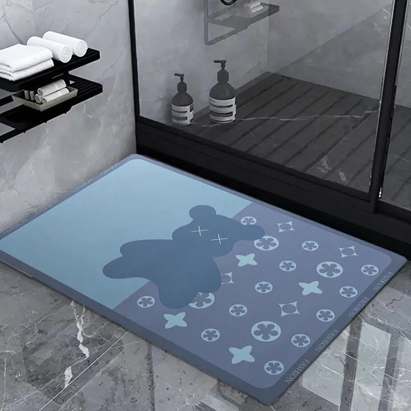 漫画のバスルームカーペット珪藻泥水吸収パッド家庭用床マットバスルームテーブル上部濃厚な乾燥非スリップフットラグ