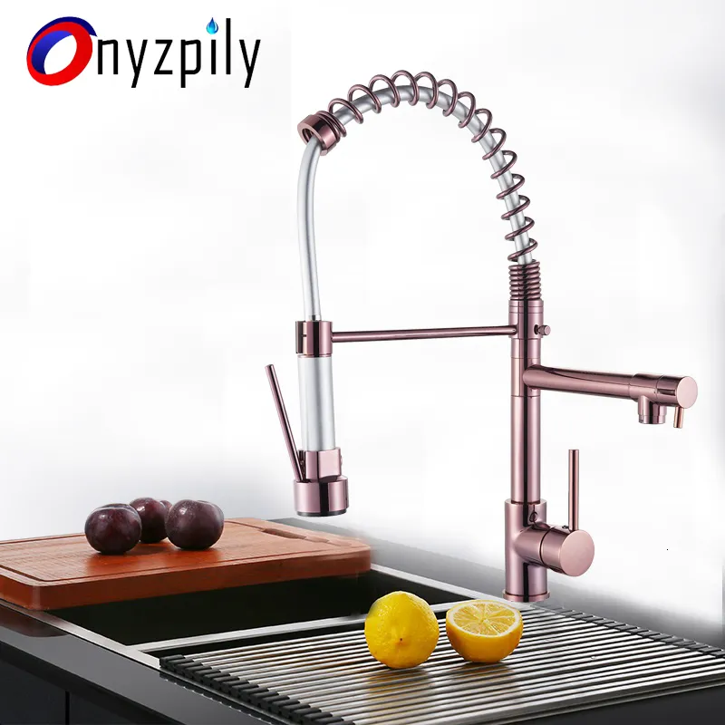 Kitchen Faucets Chrome Spring Faucet Pull Down Dual Spouts 360 Swivel Handheld Shower Mixer Crane Cold 2 Outlet Taps 230510