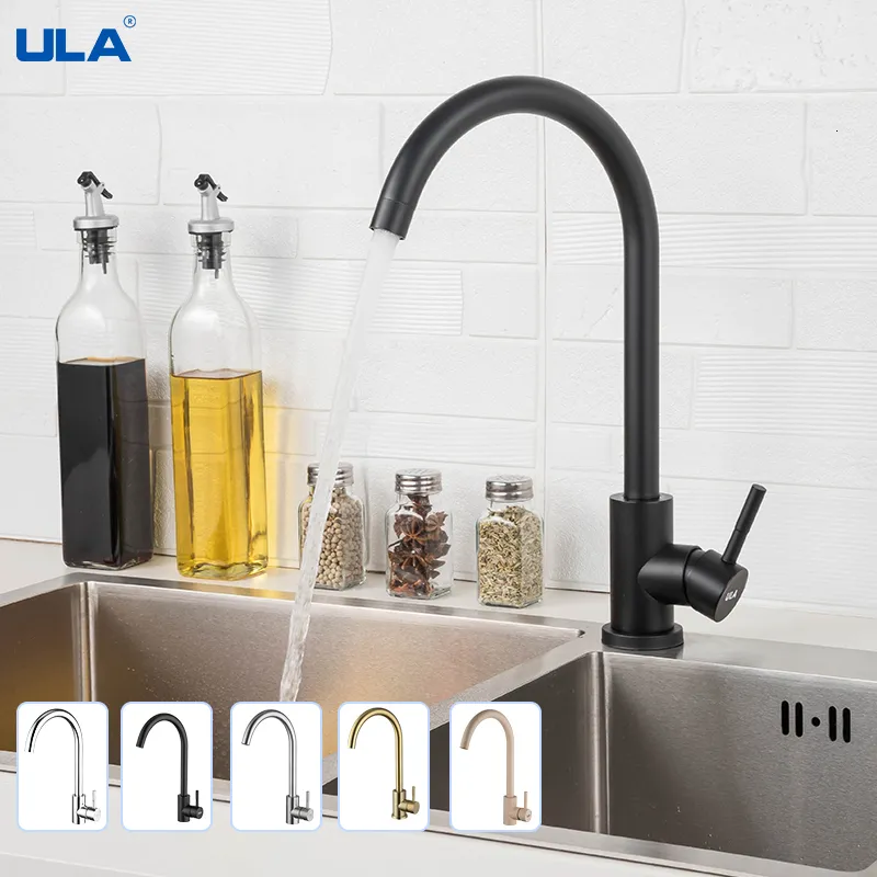 Kitchen Faucets ULA Black Gold Stainless Steel 360 Rotate Tap Deck Mount Cold Water Sink Mixer Taps Torneira 230510