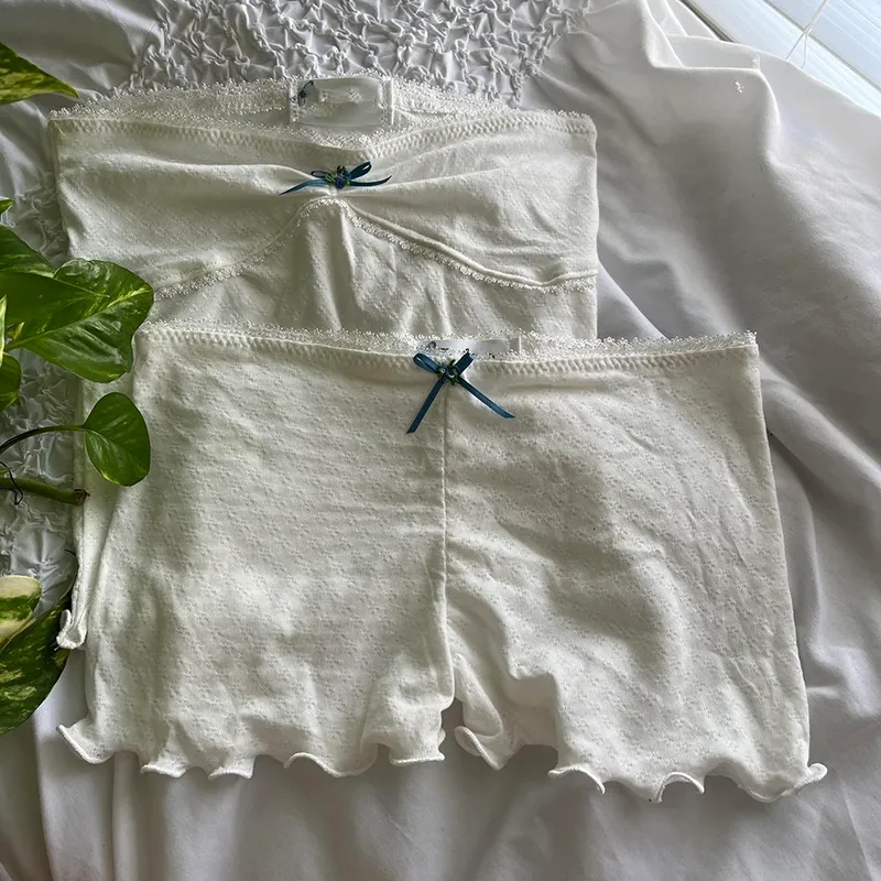 Dwuczęściowe spodnie damskie wróżki koronkowe koronkowe wykończenie rurki rurki górne szorty 90. Vintage Chic Women 2 Ustaw stroje klatki piersiowej Camis 230511